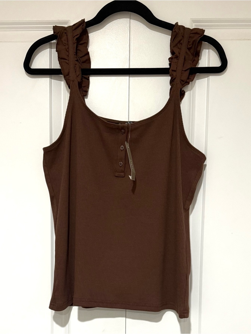 NWT J. Crew Brown Scrunchie- Strap Henley Tank in Vintage Rib